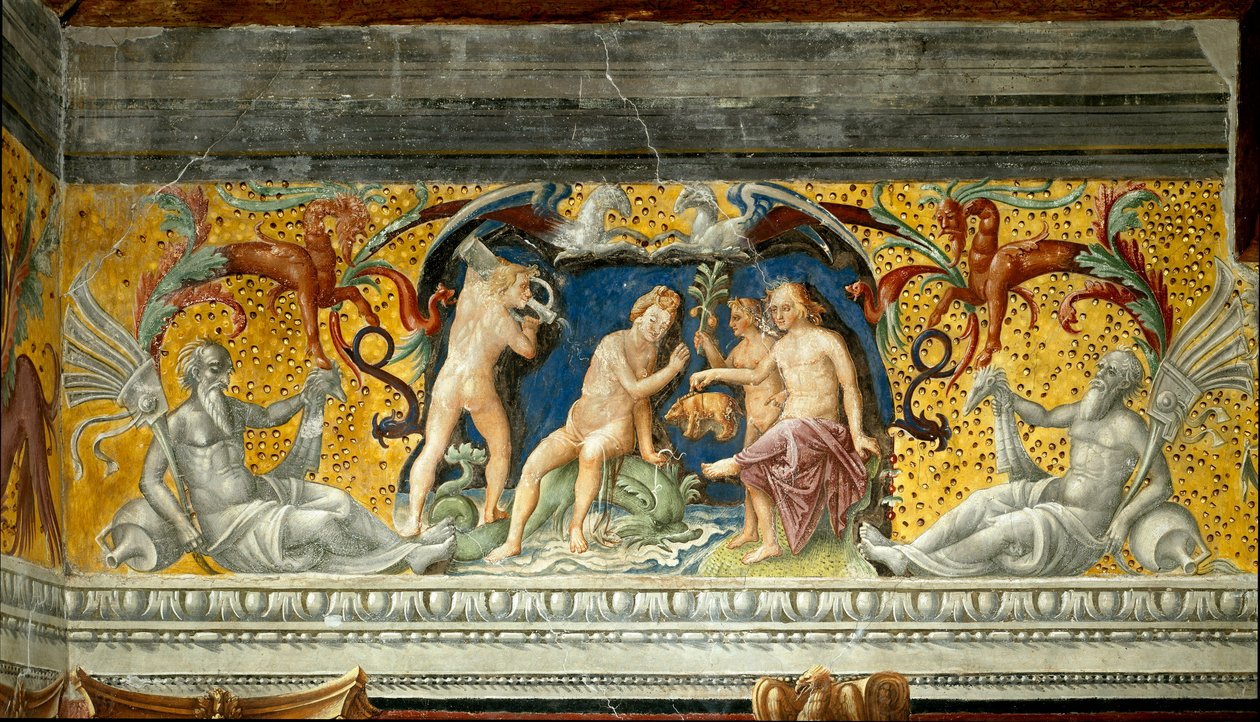 A marine deity is offered a small boar Detail of a frieze attributed to Giovanni Maria Falconetto (1468-1534) 1520 around Mantua, Palazzo d