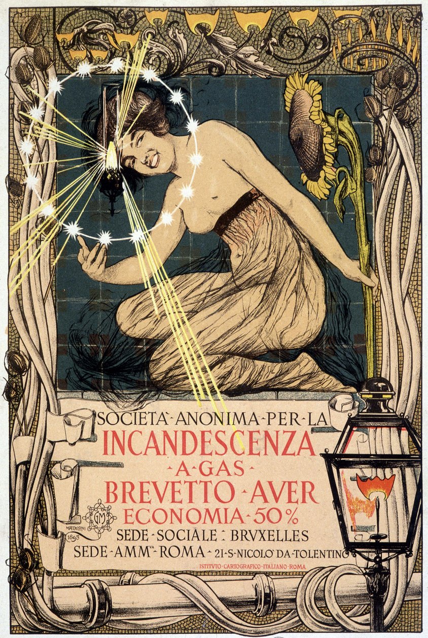 Advertising for gas incandescent lamp, by Mataloni, Italy 作者 乔凡尼·玛丽亚·马塔洛尼（Giovanni Maria Mataloni）