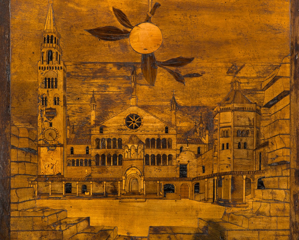 Lignaean Canonical 合唱团，由 Giovanni Maria Platina 镶嵌 1484 年，克雷莫纳大教堂广场上摊位 作者 乔瓦尼·玛丽亚·普拉蒂纳
