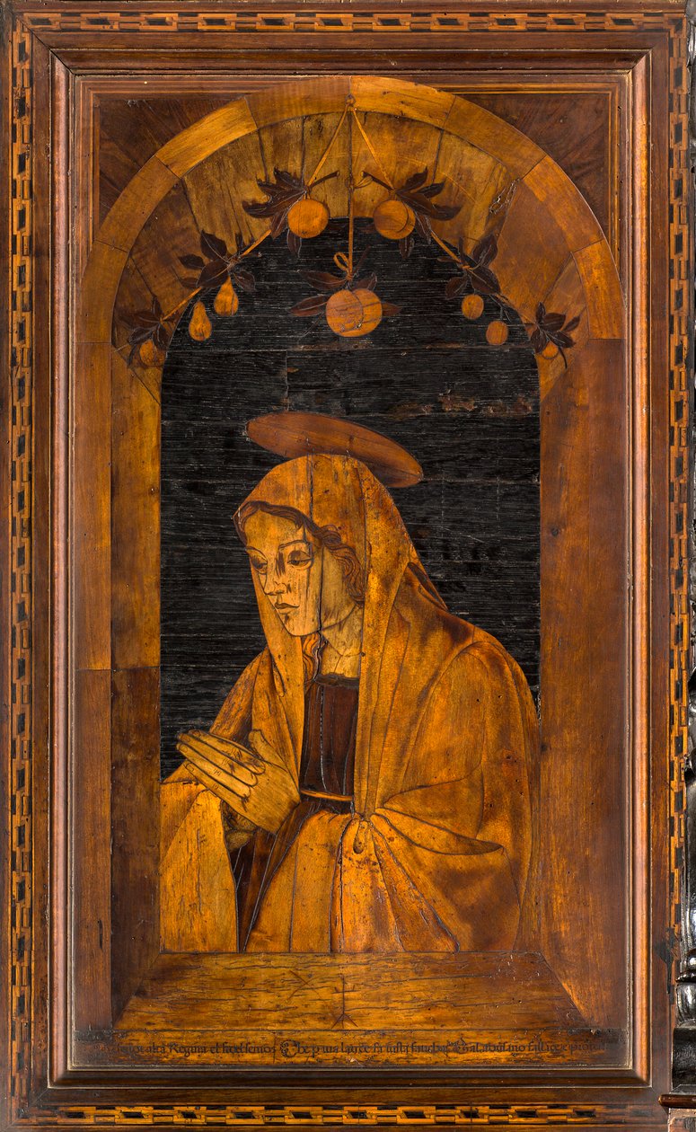 Lignaean Canonical 合唱团，由 Giovanni Maria Platina 镶嵌，1484 年，Superior Stall 作者 乔瓦尼·玛丽亚·普拉蒂纳