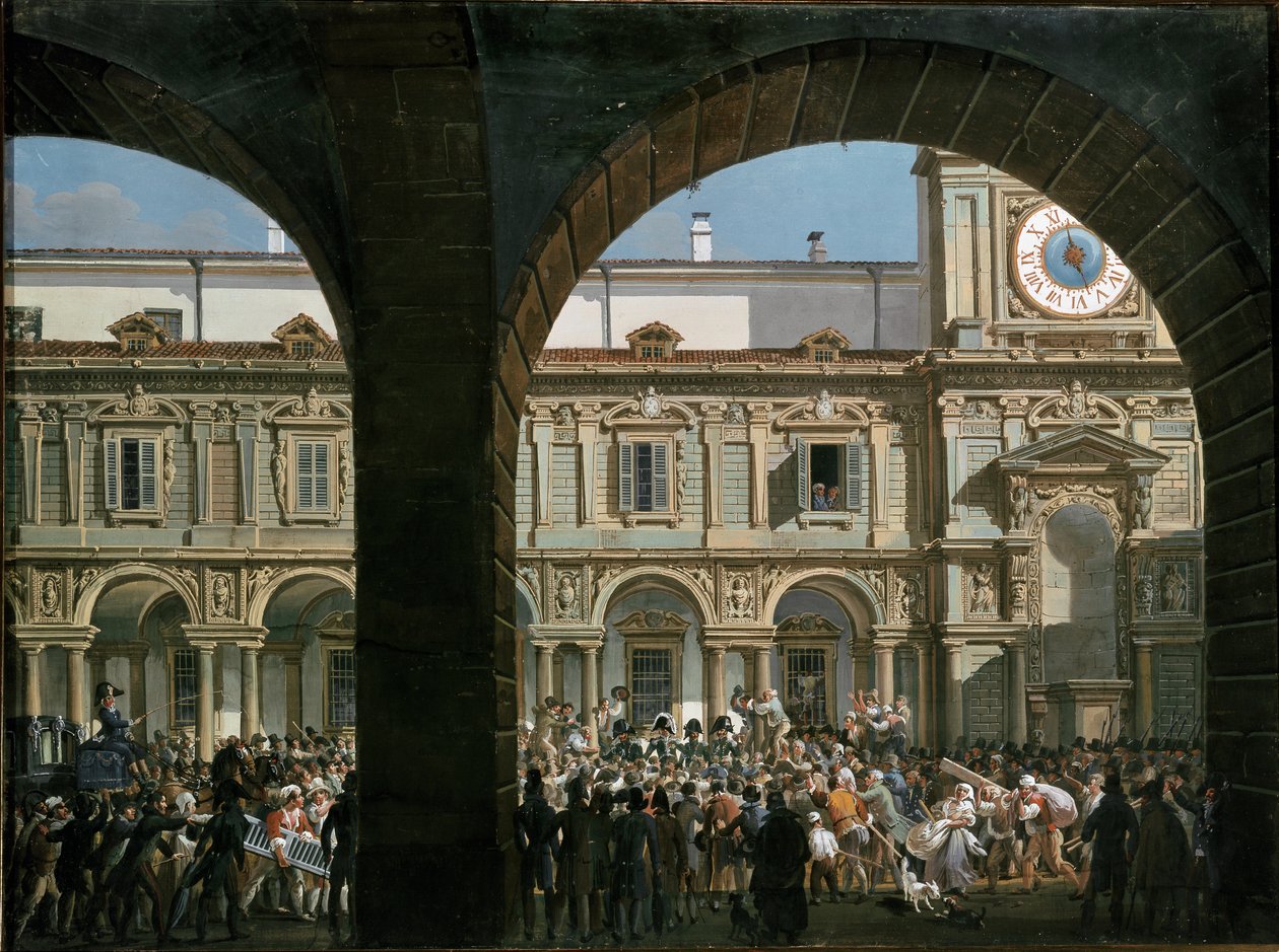 1814 年 4 月 21 日，多梅尼科·皮诺在米兰 Mercanti 广场对人群讲话（绘画 作者 乔凡尼·米利亚拉（Giovanni Migliara）