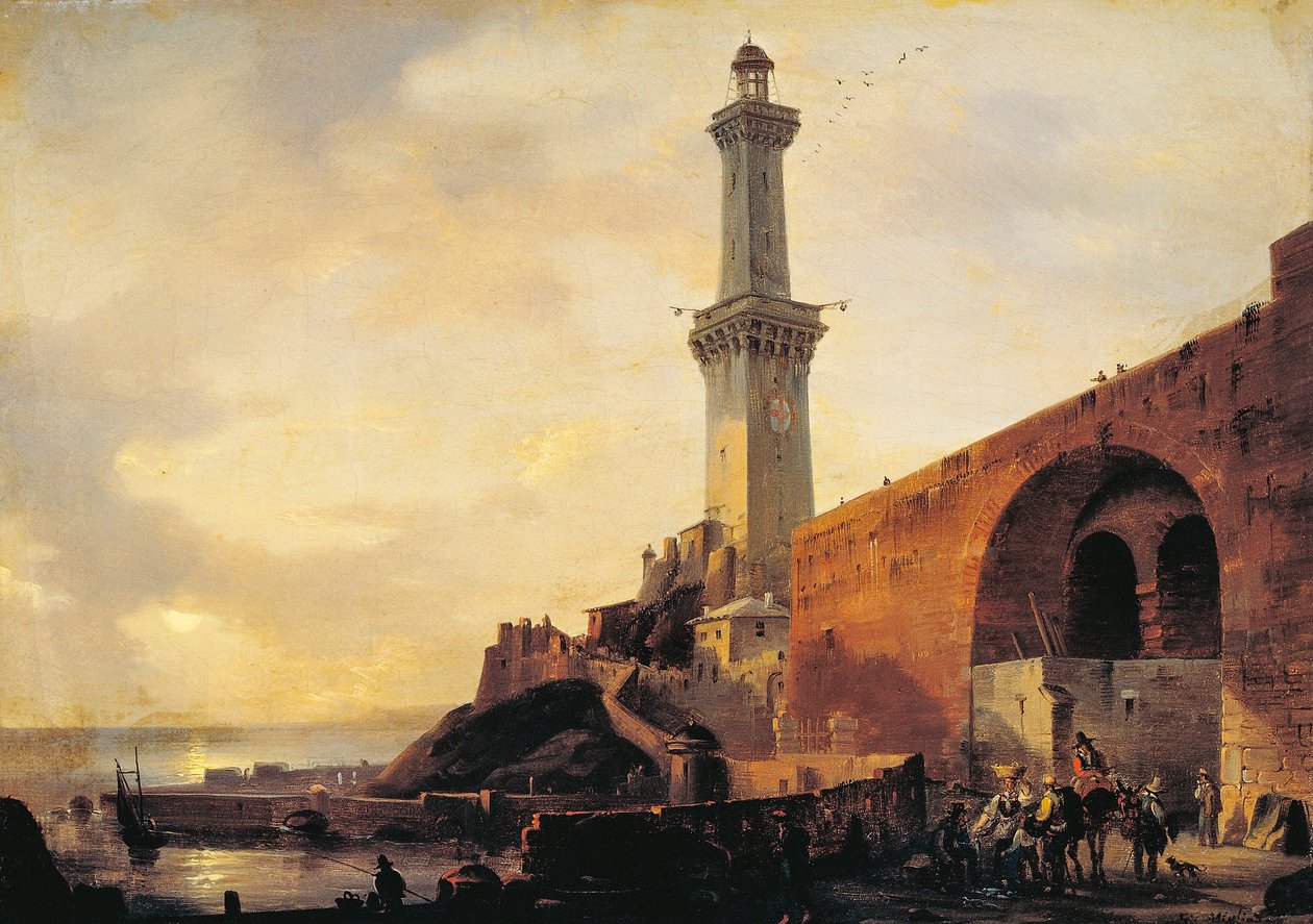 热那亚，灯塔景观，乔瓦尼-米利亚拉（1785-1837），布面油画 作者 乔凡尼·米利亚拉（Giovanni Migliara）