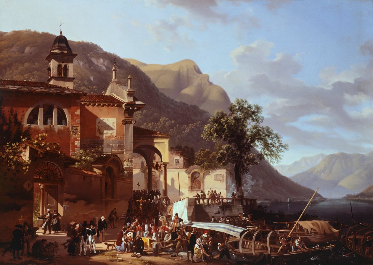 Riva al Lago的游行，乔瓦尼-米利亚拉（1785-1837）。 作者 乔凡尼·米利亚拉（Giovanni Migliara）