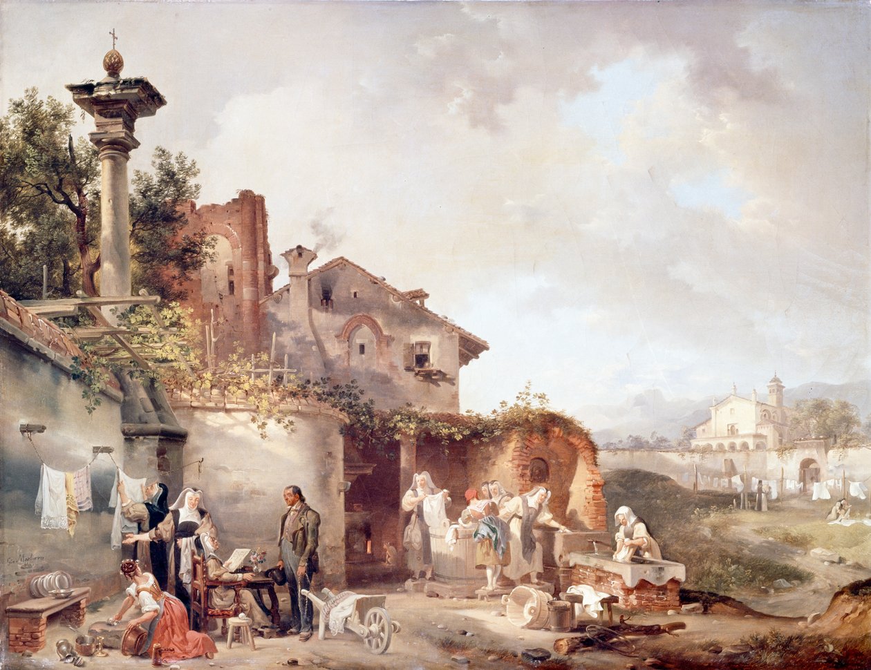 修女修道院的洗衣房》，乔瓦尼-米利亚拉（1785-1837），布面油画，72x55.5厘米 作者 乔凡尼·米利亚拉（Giovanni Migliara）
