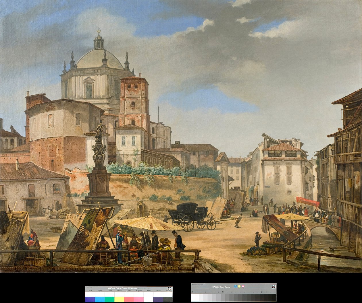Giovanni Migliara (1801-1867) 1833 年私人收藏，意大利米兰的 piazza della vetra 景观（米兰的 piazza della Vetra 景观） 作者 乔凡尼·米利亚拉（Giovanni Migliara）