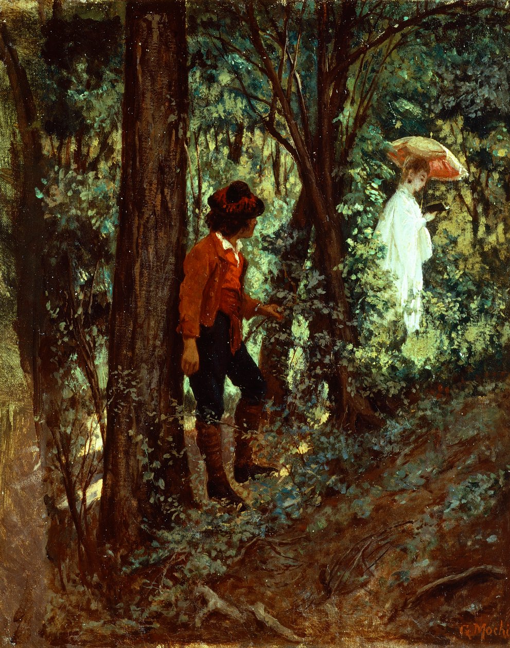 乔万尼-莫奇（1829-1893）的《森林中》，布面油画，27x22厘米 作者 乔凡尼·摩奇