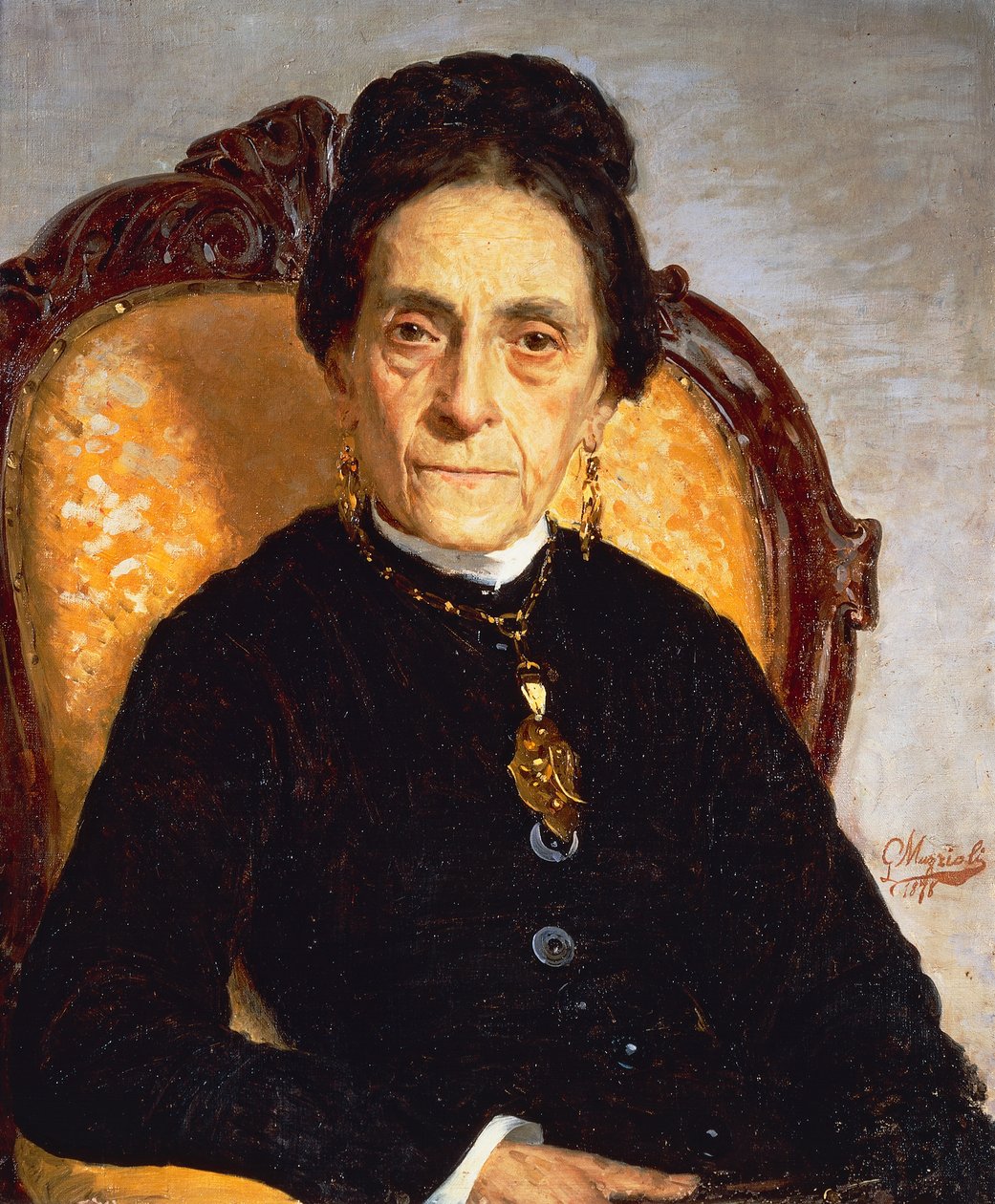 乔瓦尼-穆齐奥里（1854-1894）的老年妇女肖像，布面油画，60x52厘米 作者 乔凡尼·穆齐奥利（Giovanni Muzzioli）