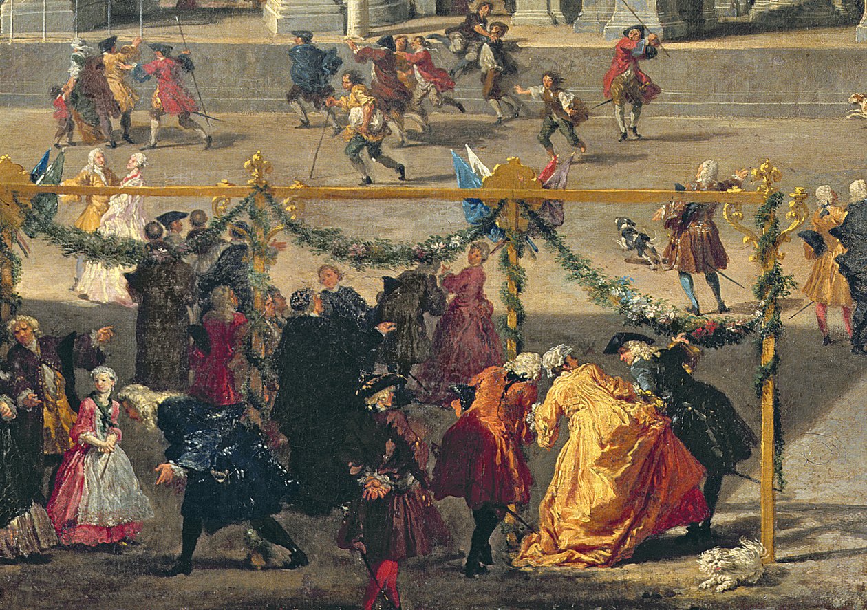 准备在罗马纳沃纳广场举行的烟花表演，庆祝多芬的诞生，1729年（细节91023） 作者 乔瓦尼·保罗·帕尼尼