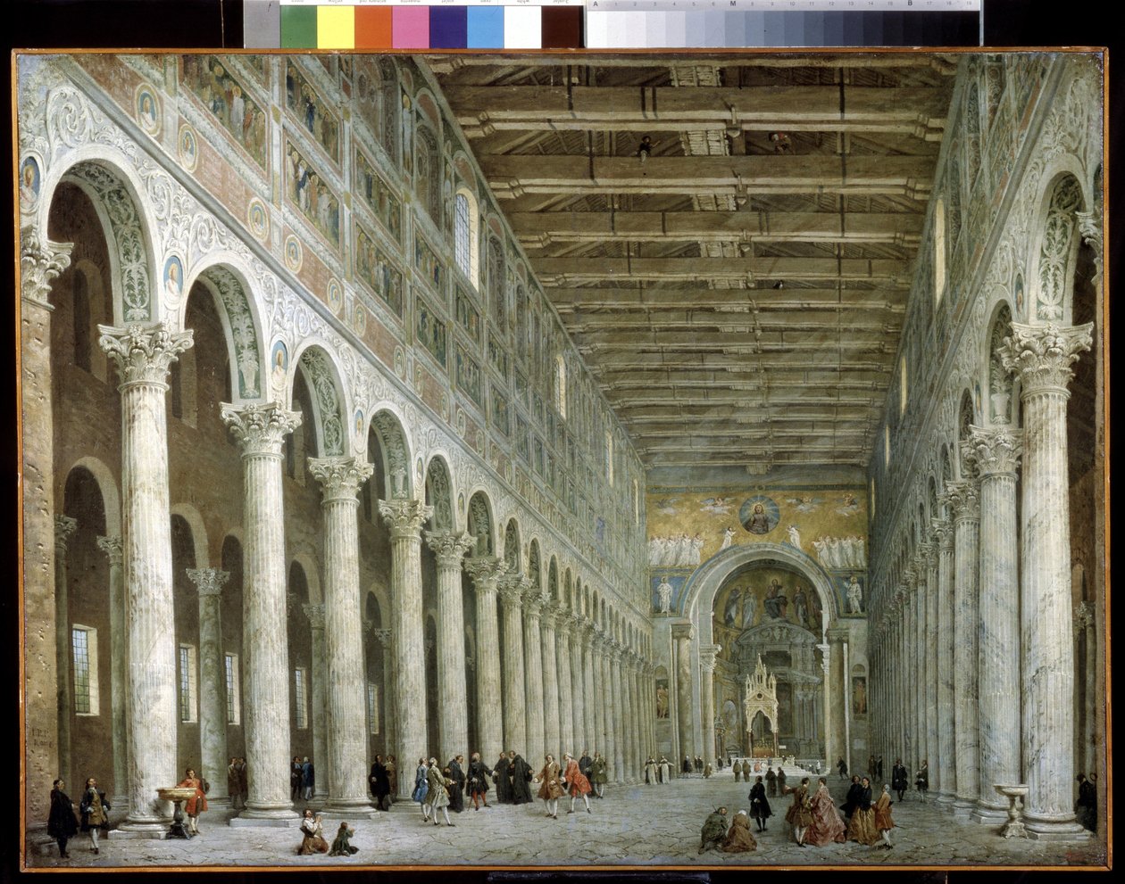 Interieur de la Basilique Saint Paul en dehors des murs a Rome.罗马城墙外的圣保罗大教堂内部。Peinture de Giovanni Paolo Panini (ou Pannini) 作者 乔瓦尼·保罗·帕尼尼