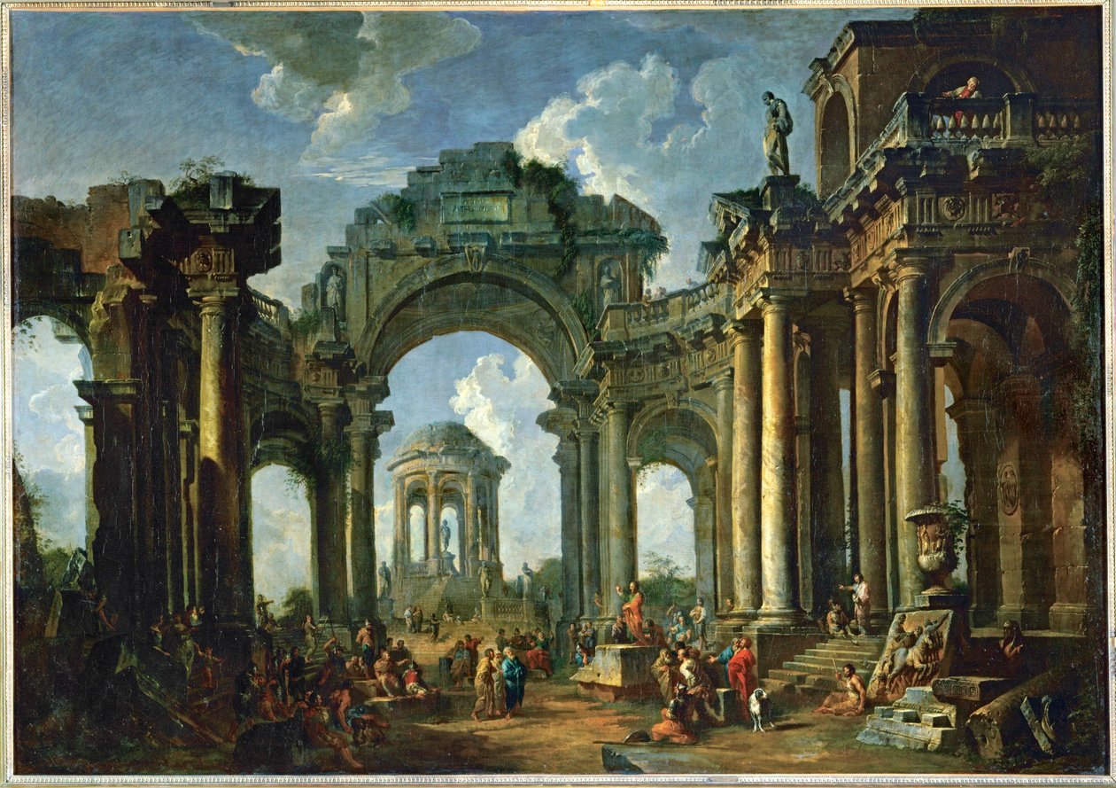 古代多立克建筑废墟中的使徒布道... 作者 乔瓦尼·保罗·潘尼尼或帕尼尼