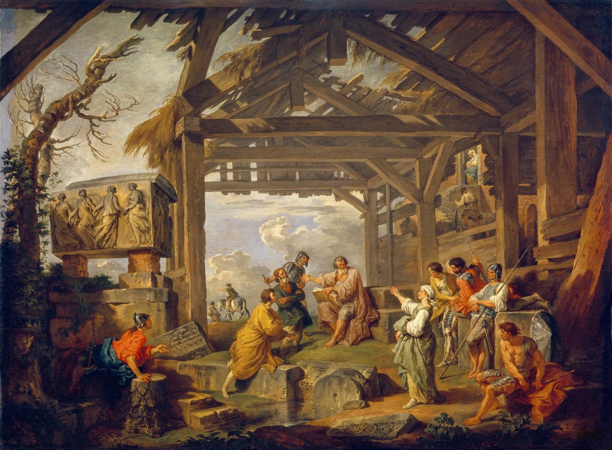预言基督诞生的库迈西庇阿。乔瓦尼-保罗-帕尼尼（Pannini）（1691-1765 年）的画作，布面油画 作者 乔瓦尼·保罗·帕尼尼