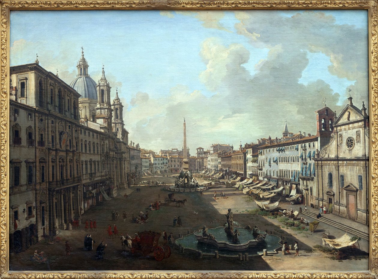 罗马纳沃纳广场（Piazza Navona），前景为海神喷泉，布面油画，作者乔瓦尼-保罗-潘尼尼（Panini）（1691-1765 年）。摄影，KIM Youngtae，南特，南特美术馆。 作者 乔瓦尼·保罗·帕尼尼