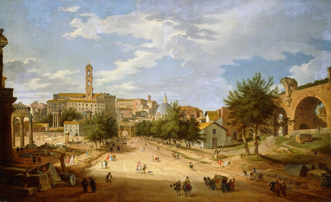 从君士坦丁拱门看的罗马广场和Campidoglio，1751年 作者 乔瓦尼·保罗·帕尼尼