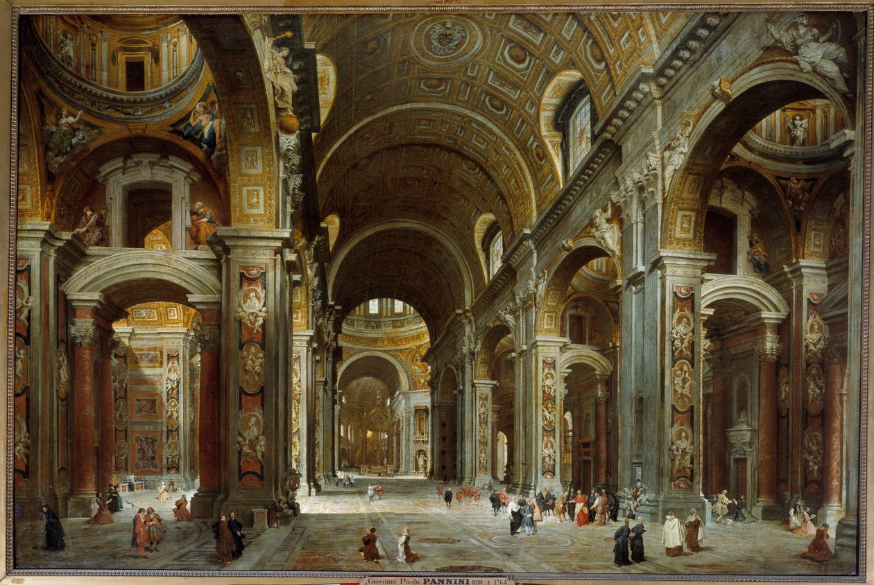 主教、外交官和诗人 Melchior de Polignac (1661-1741) 参观罗马圣彼得大教堂 Giovanni Paolo Pannini (Panini) (1691-1765) 1730 Dim 1,5x2,25 m - 主教、外交官和 诗人 Melchior de Polignac (1661-1741) 来访 作者 乔瓦尼·保罗·帕尼尼