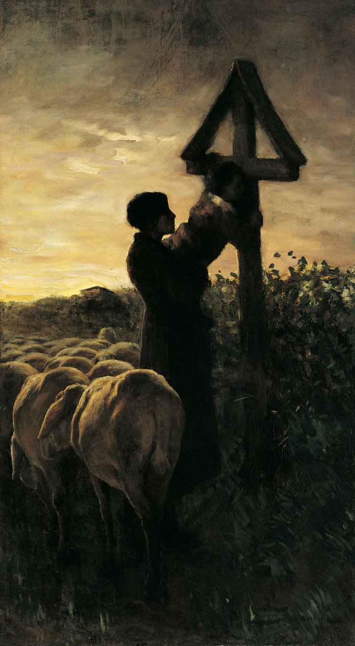 乔万尼-塞甘蒂尼（1858-1899）的《吻十字》。 作者 乔凡尼·塞甘蒂尼（Giovanni Segantini）