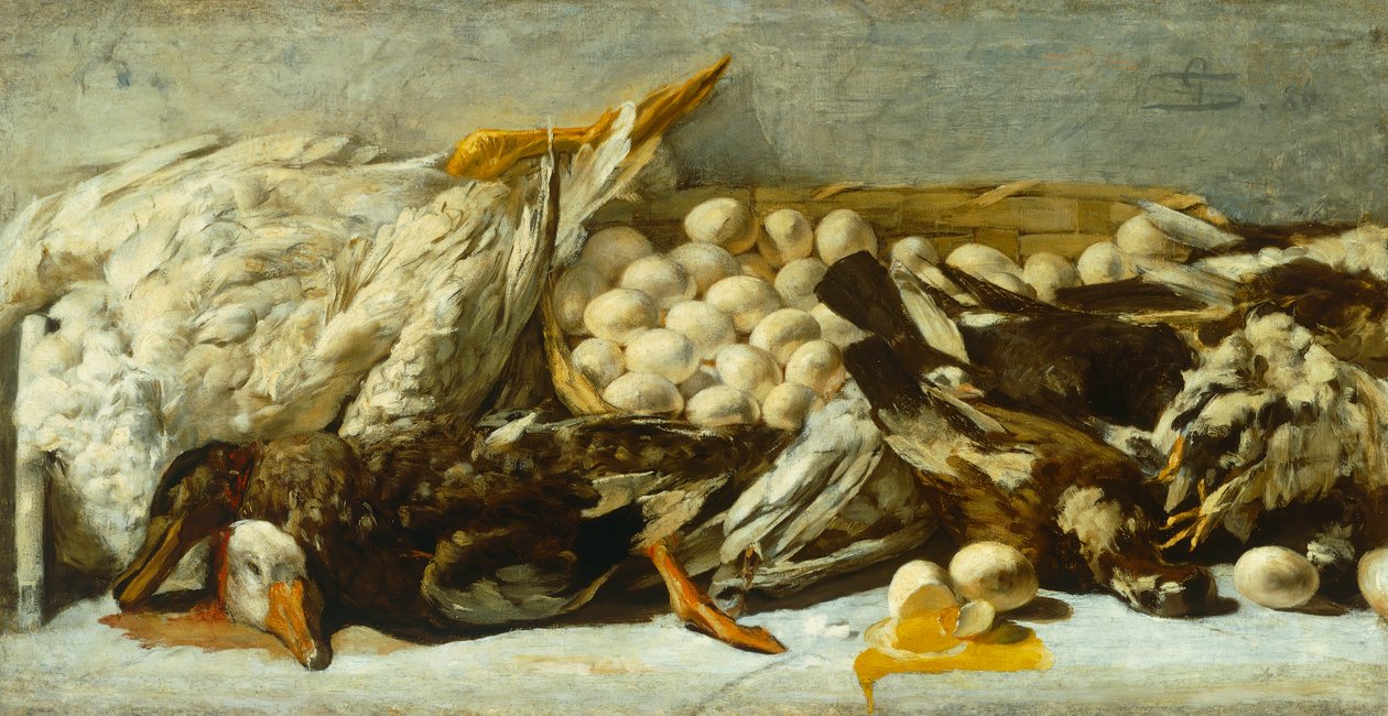 乔瓦尼-塞甘蒂尼（1858-1899）的静物，布面油画，57x110厘米 作者 乔凡尼·塞甘蒂尼（Giovanni Segantini）