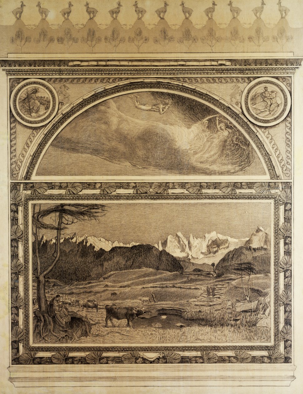 阿尔卑斯山三联画的研究，生活 作者 乔凡尼·塞甘蒂尼（Giovanni Segantini）