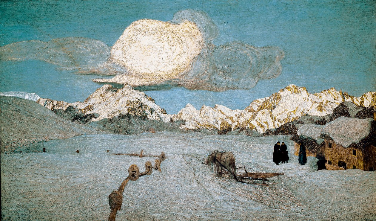 自然或恩加丁的三联画："死亡" 乔万尼-塞甘蒂尼（1858-1899）的画作 1896-1899年 太阳。192x320厘米 圣莫里茨，塞甘蒂尼博物馆 作者 乔凡尼·塞甘蒂尼（Giovanni Segantini）