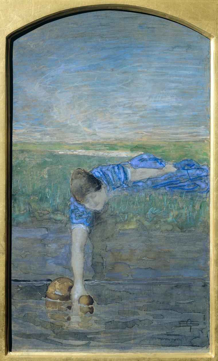 河边的女人》，作者乔万尼-塞甘蒂尼（1858-1899）。 作者 乔凡尼·塞甘蒂尼（Giovanni Segantini）