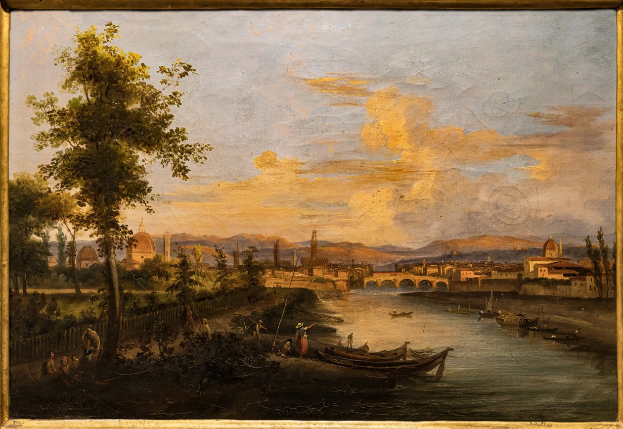 阿诺河景观，约 1850 年（布面油画） 作者 乔凡尼·西格里尼（Giovanni Signorini）
