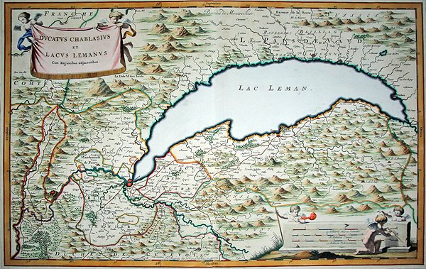 日内瓦湖，摘自萨瓦和皮埃蒙特的两卷城镇手册，由Joannes de Broen（1649-c.1730）刻制。 作者 乔瓦尼·托马索（后）博尔乔尼奥