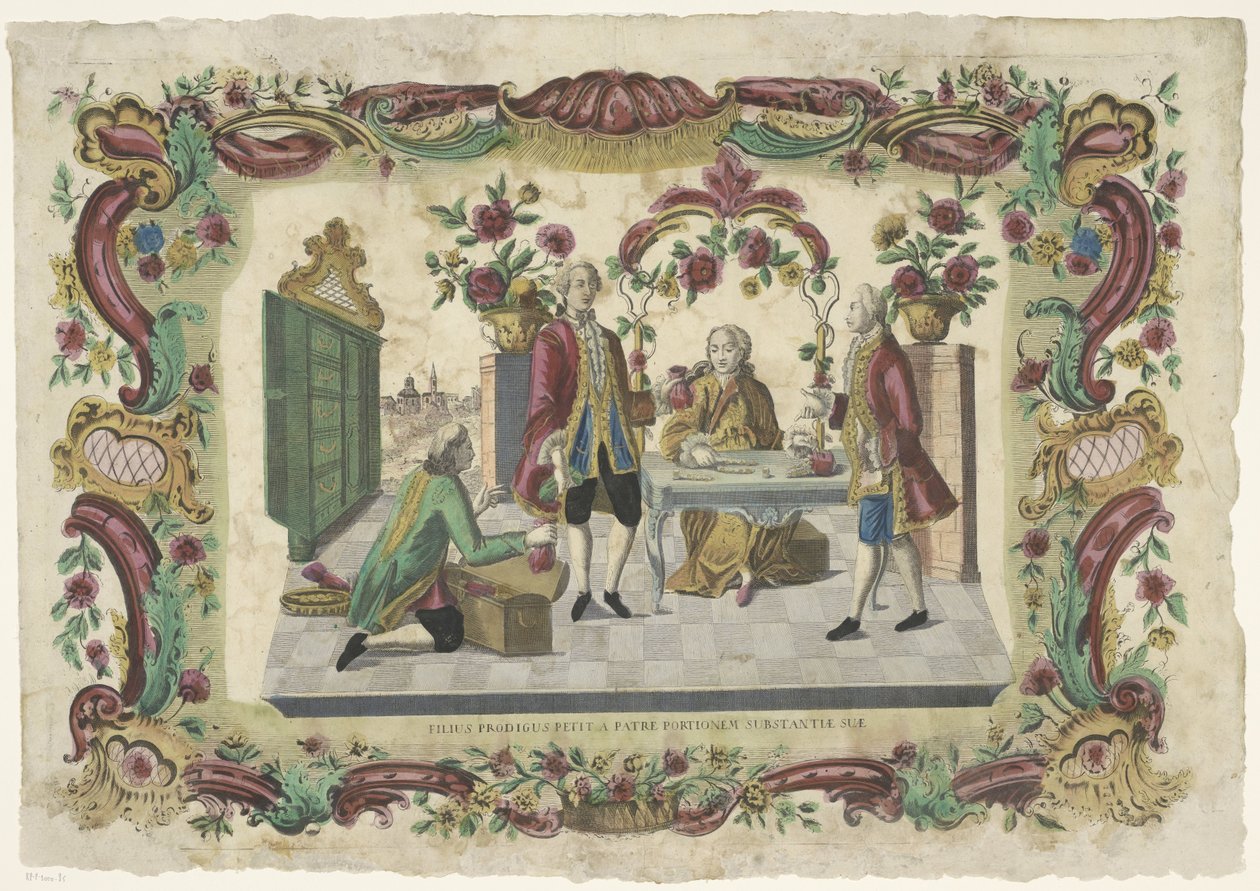浪子向父亲索要遗产
Filius prodigus petit a patre portionem substantiae suae（物体上的标题） 作者 乔瓦尼·沃尔帕托（可能）