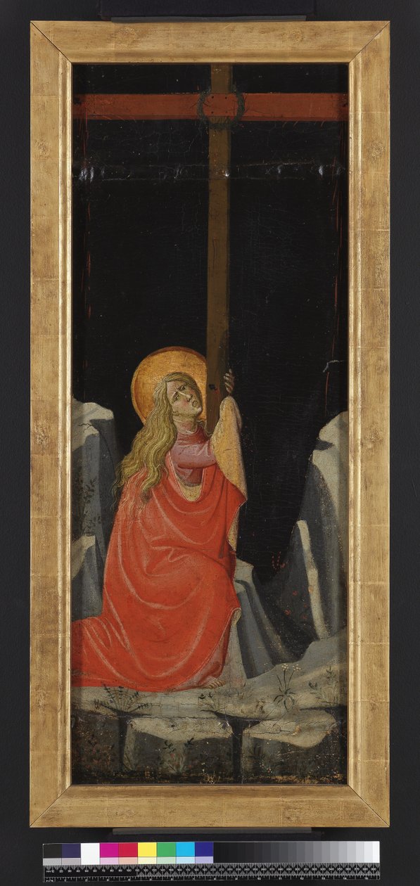 Mary Magdalene拥抱十字架，逆转（面板上的蛋彩画和金色） 作者 乔万尼·达尔·庞特