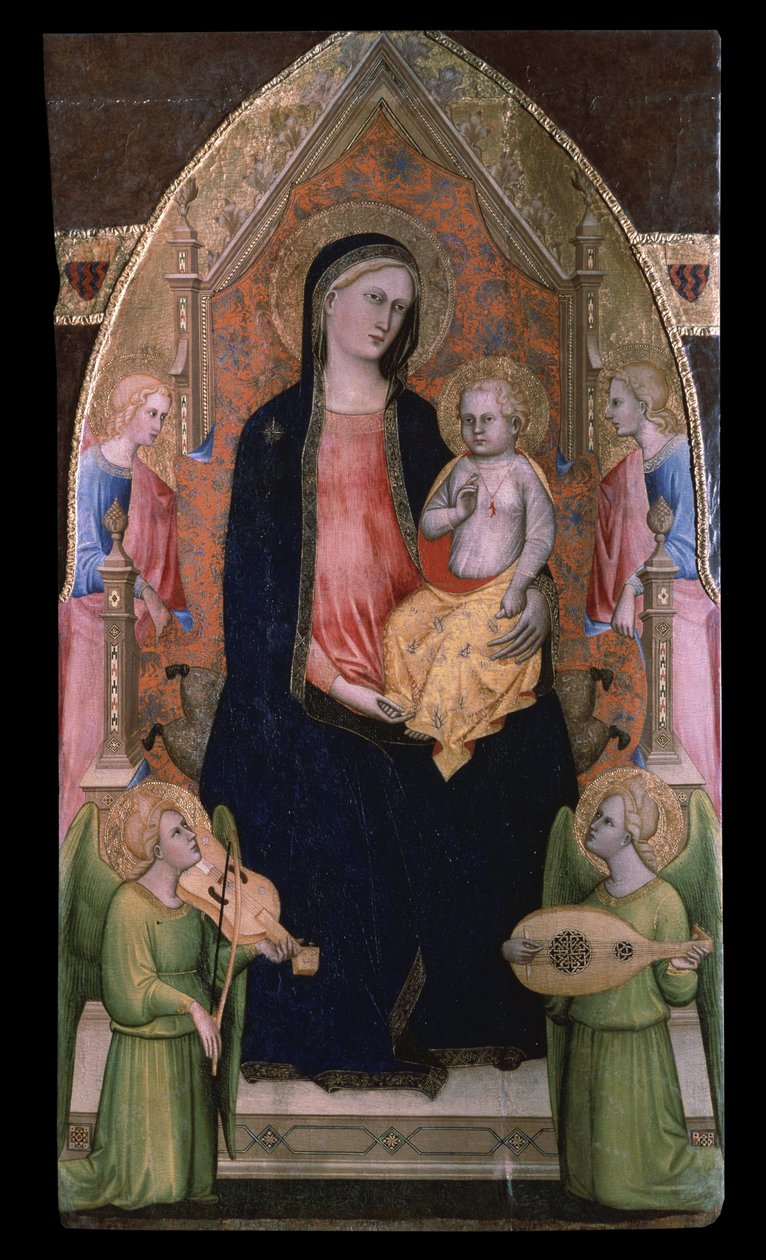 "圣母和圣婴与随从天使》 克里斯蒂安尼-乔瓦尼（Giovanni di Bartolomeo Cristiani，活跃于 1367 年至 1398 年）的绘画作品，莫斯科普希金博物馆 作者 乔瓦尼·迪·巴托洛梅奥·克里斯蒂亚尼