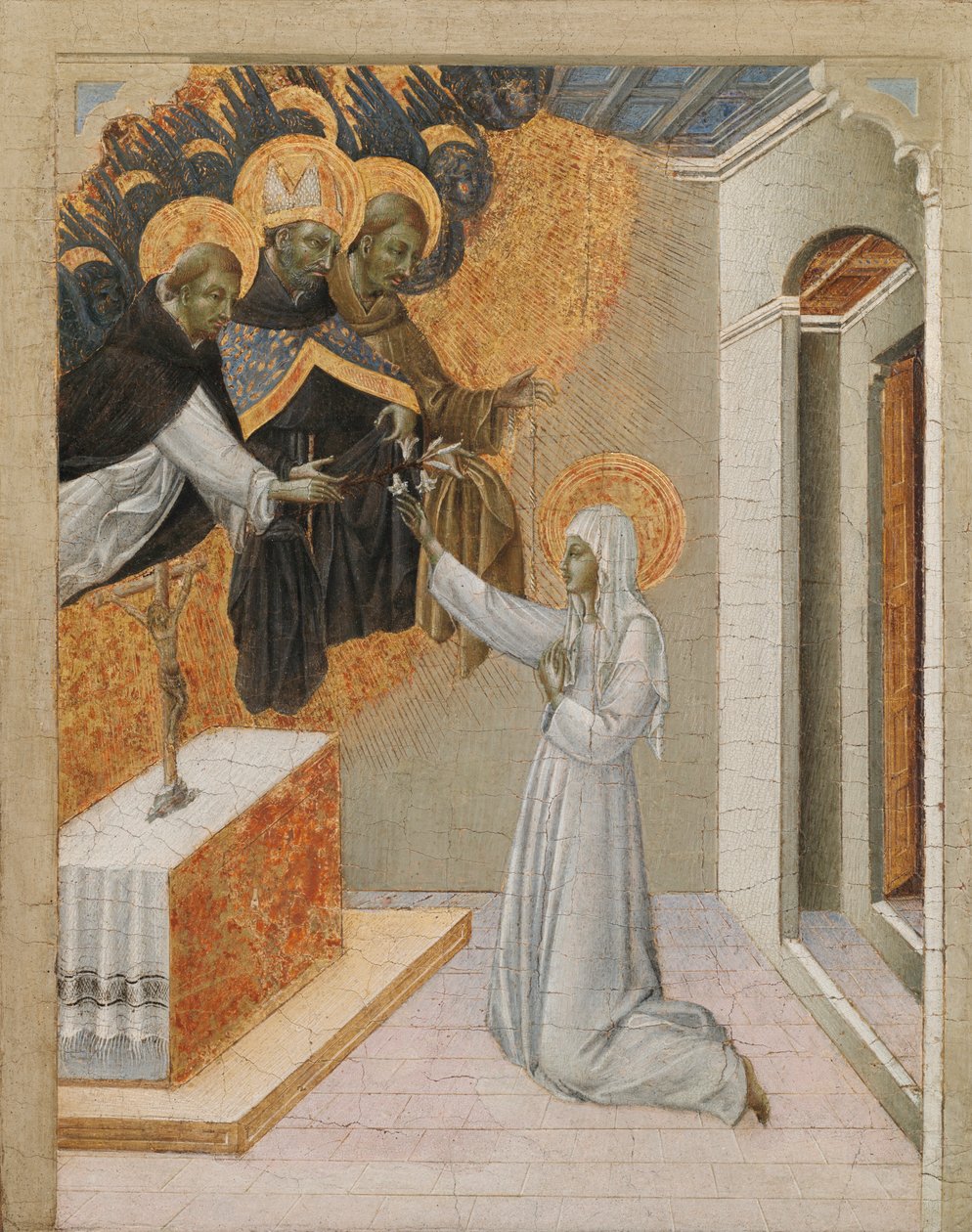 祭坛上的Predella面板：锡耶纳的圣凯瑟琳（St. Catherine），1460年代与多米尼加人的习惯一起投资。 作者 乔瓦尼·迪·保罗