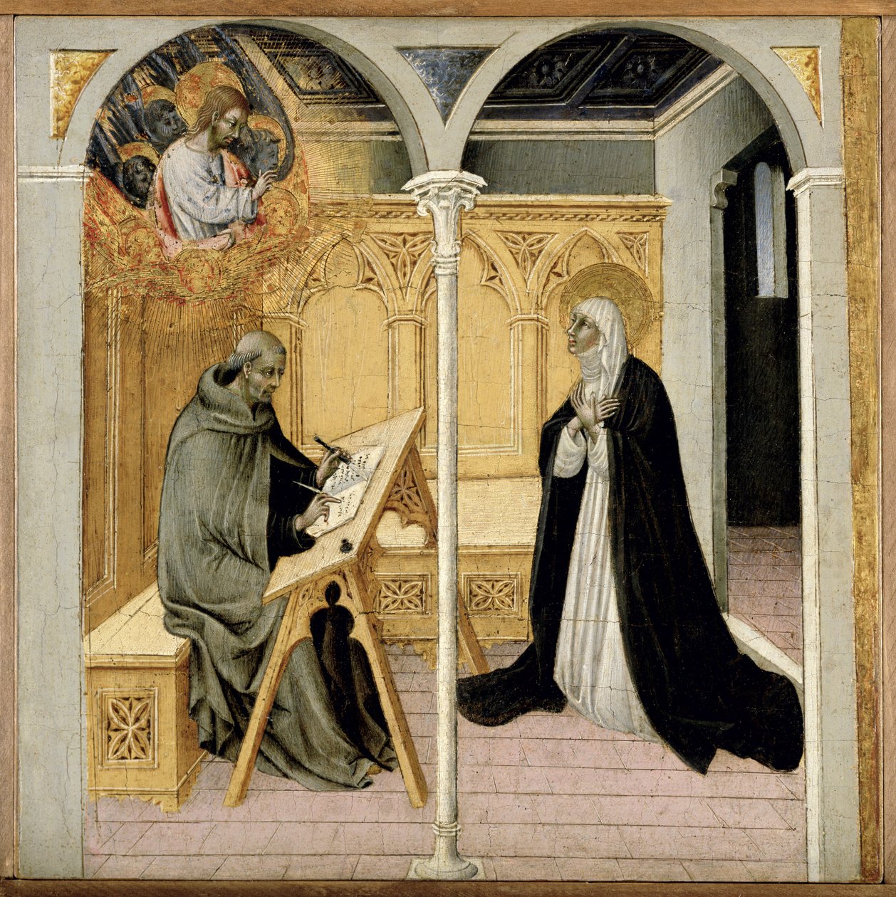 锡耶纳的圣凯瑟琳口述她的对话，c.1447-61（面板上的蛋彩画） 作者 乔瓦尼·迪保罗·格拉齐亚