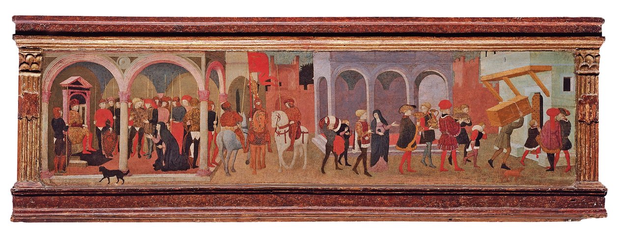 里奥诺拉·德·巴迪（Lionora de&39;Bardi）和伊波利托·布翁德尔蒙特（Ippolito Buondelmonte）的故事，来自卡森（cassone）的面板（面板上的蛋彩画和金） 作者 乔凡尼·迪·塞尔瓦·乔吉亚
