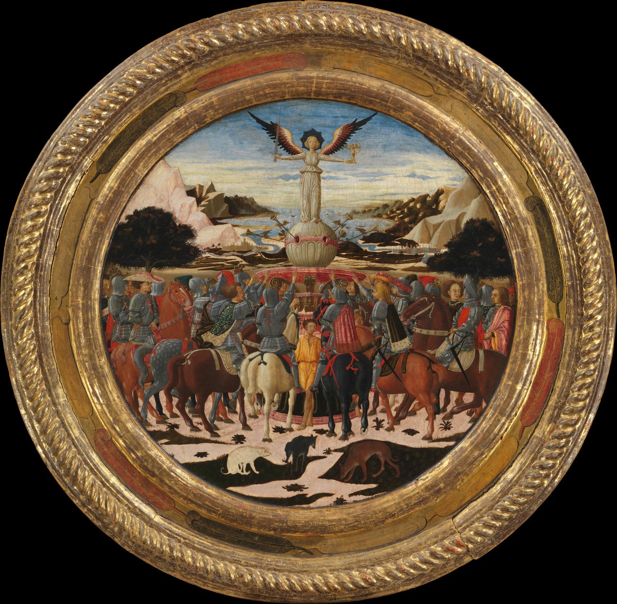名人的胜利，Lorenzo the Magnificent的诞生托盘，c.1449（蛋彩画上的蛋彩画，银色和金色） 作者 乔凡尼·迪·塞尔瓦·乔吉亚