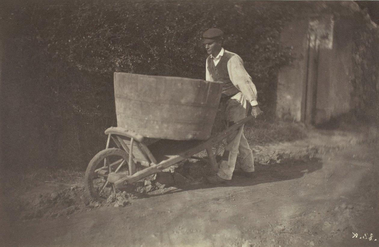 带着手推车的男性农民，1870年。 作者 吉罗东的艺术家