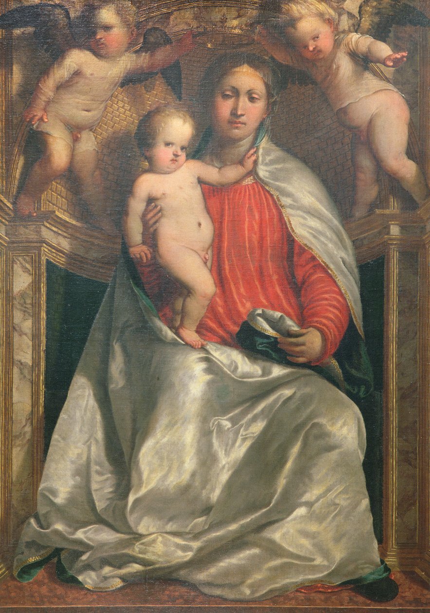 麦当娜和儿童由两位天使加冕，1530年 作者 罗洛尼诺（Girolamo Romanino）