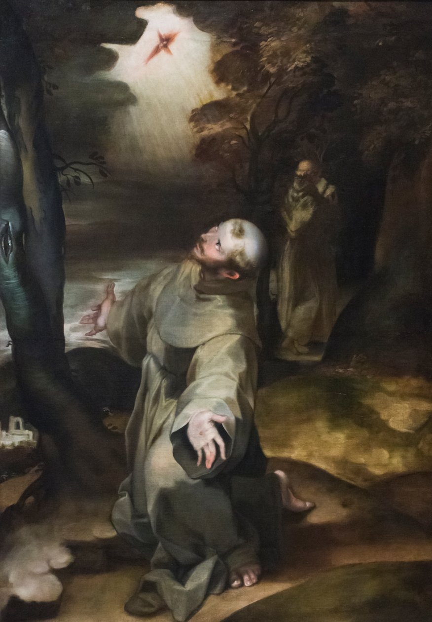 圣弗朗西斯接受圣痕（木板油画） 作者 Girolamo（追随者）Muziano