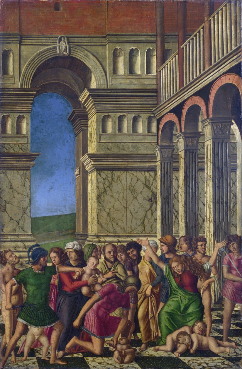 Mocetto, Girolamo (c. 1458-1531) The Massacre of the Innocents 布面油画约 1510-1520 伦敦国家美术馆 67,9x44,5 作者 吉罗拉莫·莫塞托