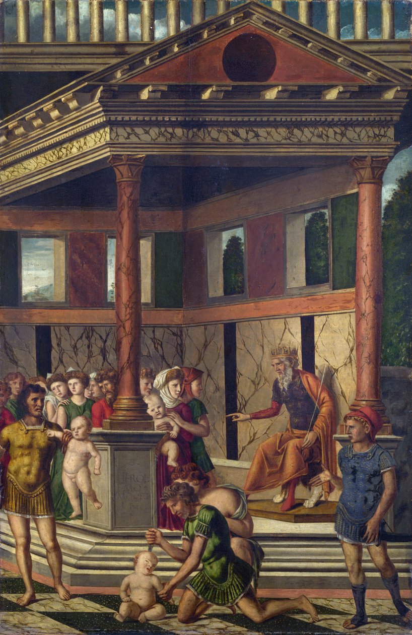 Mocetto, Girolamo (c. 1458-1531) The Massacre of the Innocents with Herod 布面油画约 1510-1520 伦敦国家美术馆 67,9x44,5 作者 吉罗拉莫·莫塞托