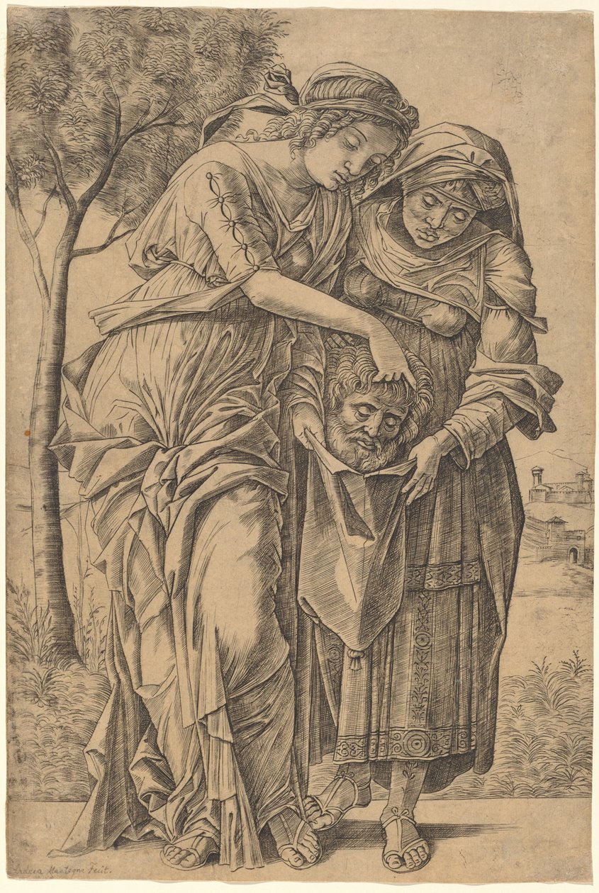 朱迪与霍洛芬尼的头颅 作者 Girolamo Mocetto 在 Andrea Mantegna 之后