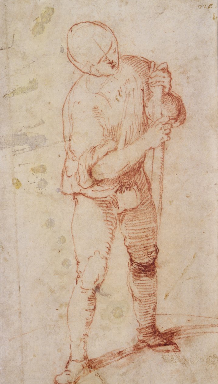 手持法杖的站立者（纸上粉笔画 作者 罗洛尼诺（Girolamo Romanino）