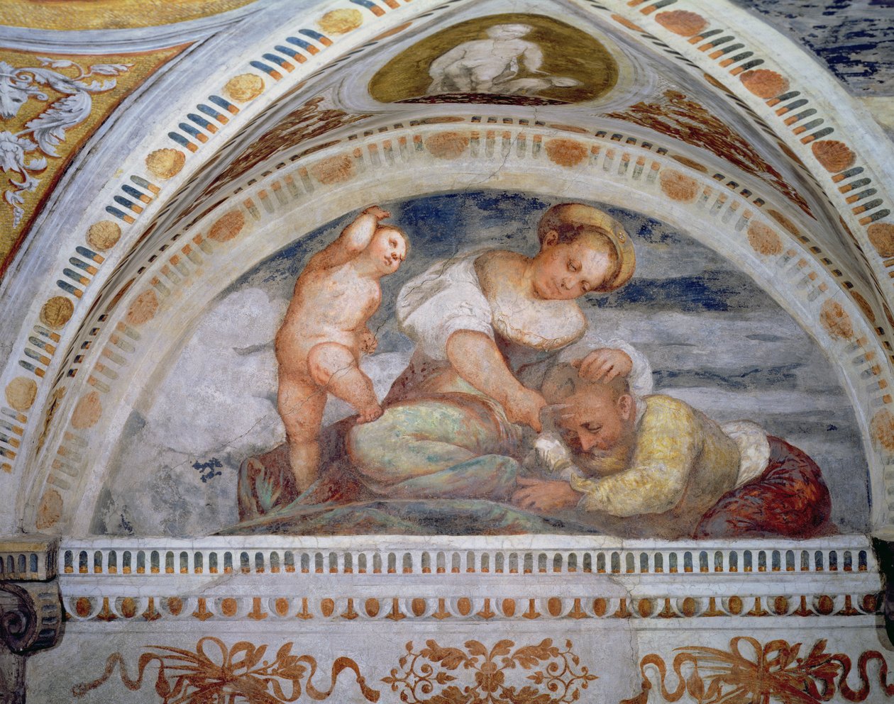 参孙和大利拉，lunette，1531-32 作者 罗洛尼诺（Girolamo Romanino）