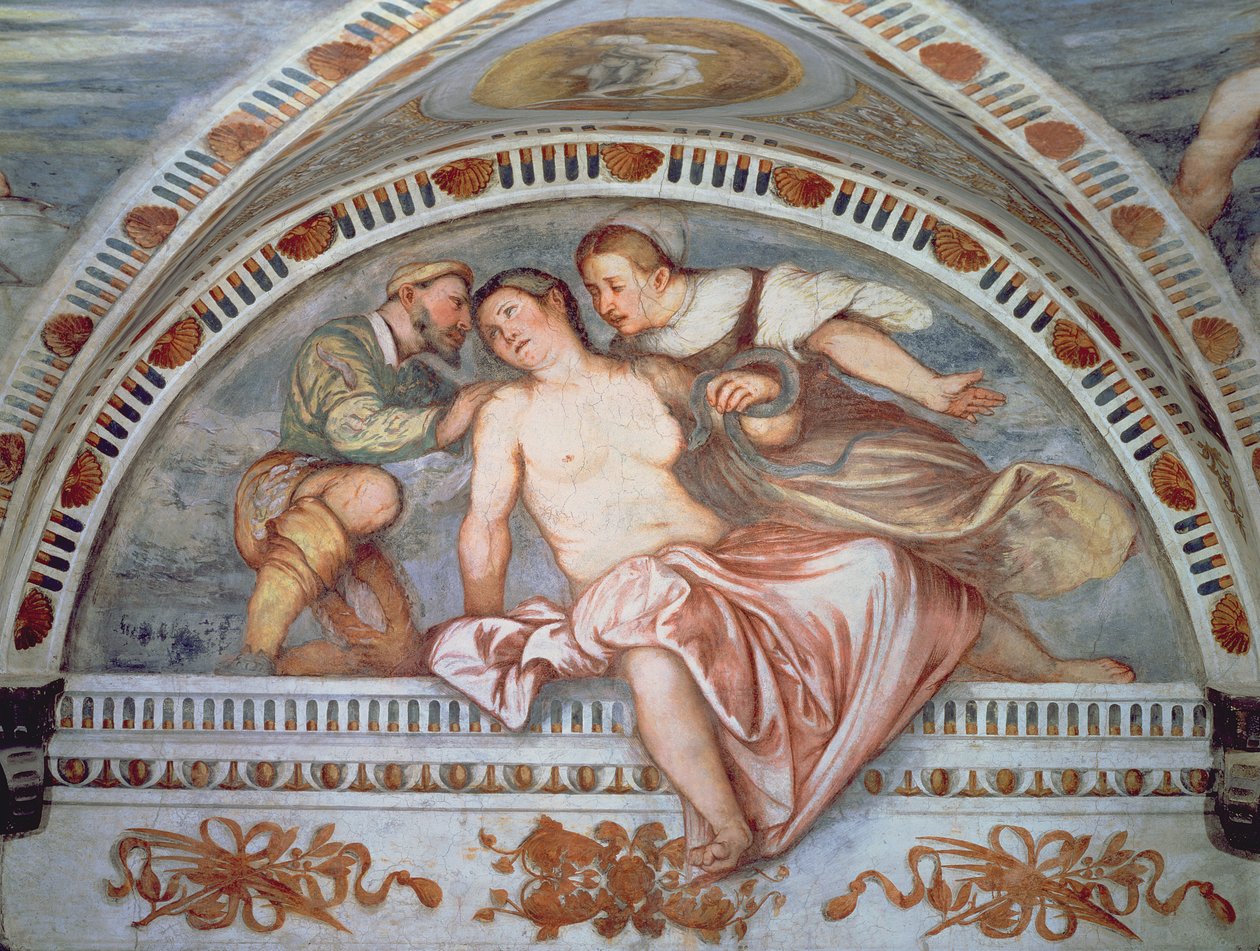 克利奥帕特拉之死，lunette，1531-32 作者 罗洛尼诺（Girolamo Romanino）