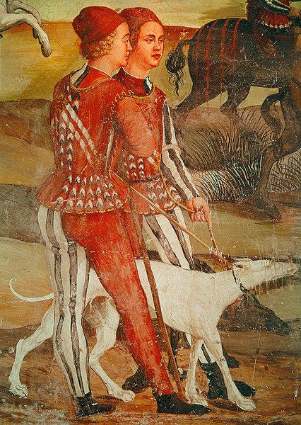 两页和他们的狗，狩猎场面的细节，c.1520-30 作者 罗洛尼诺（Girolamo Romanino）