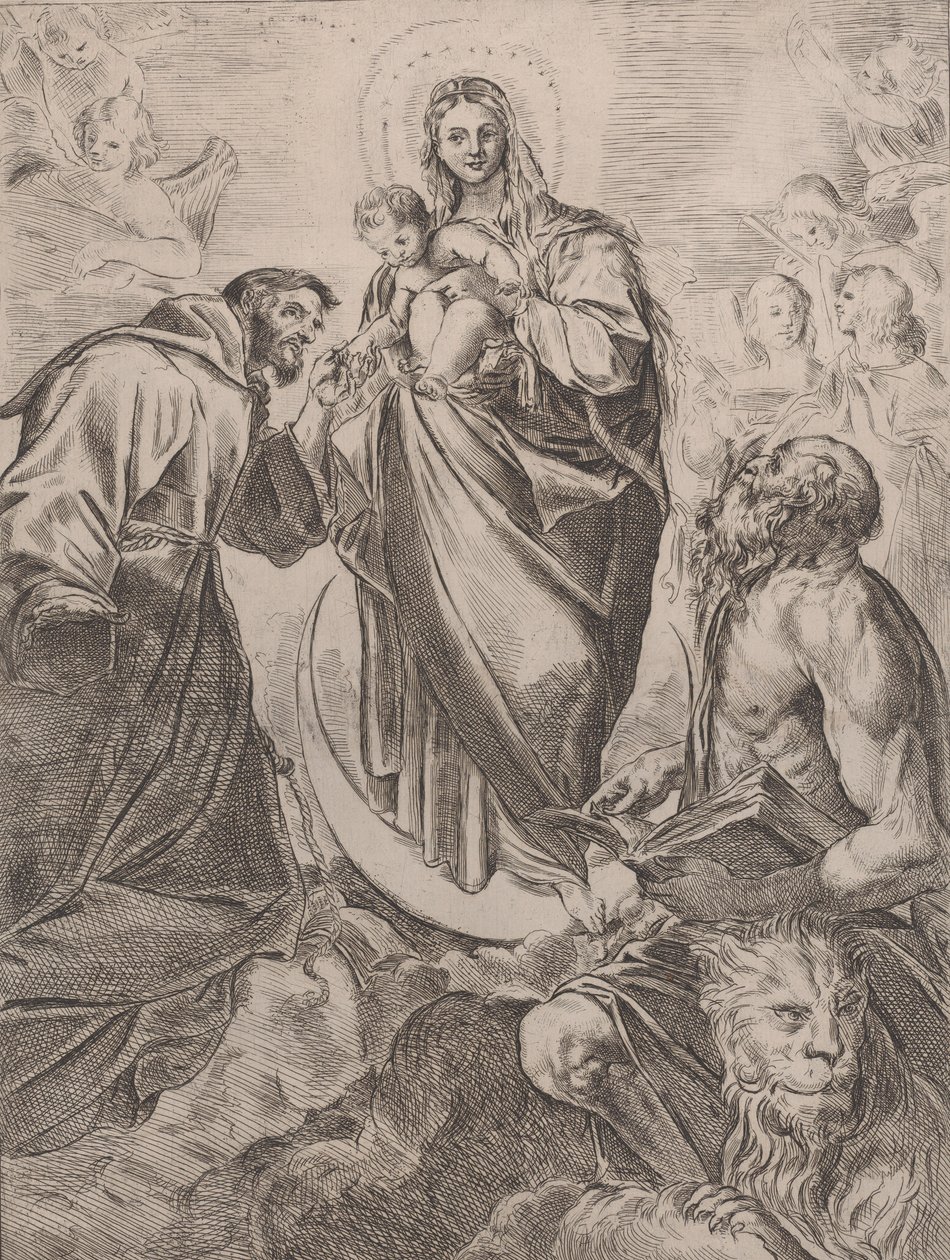 圣母与圣人杰罗姆和弗朗西斯，1660-80。 作者 吉罗拉莫·罗西（Girolamo Rossi）