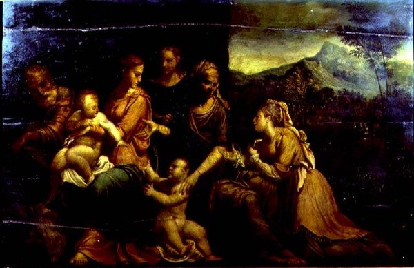 圣凯瑟琳的神秘婚姻》（油画板）。 作者 Girolamo da (圆) Carpi