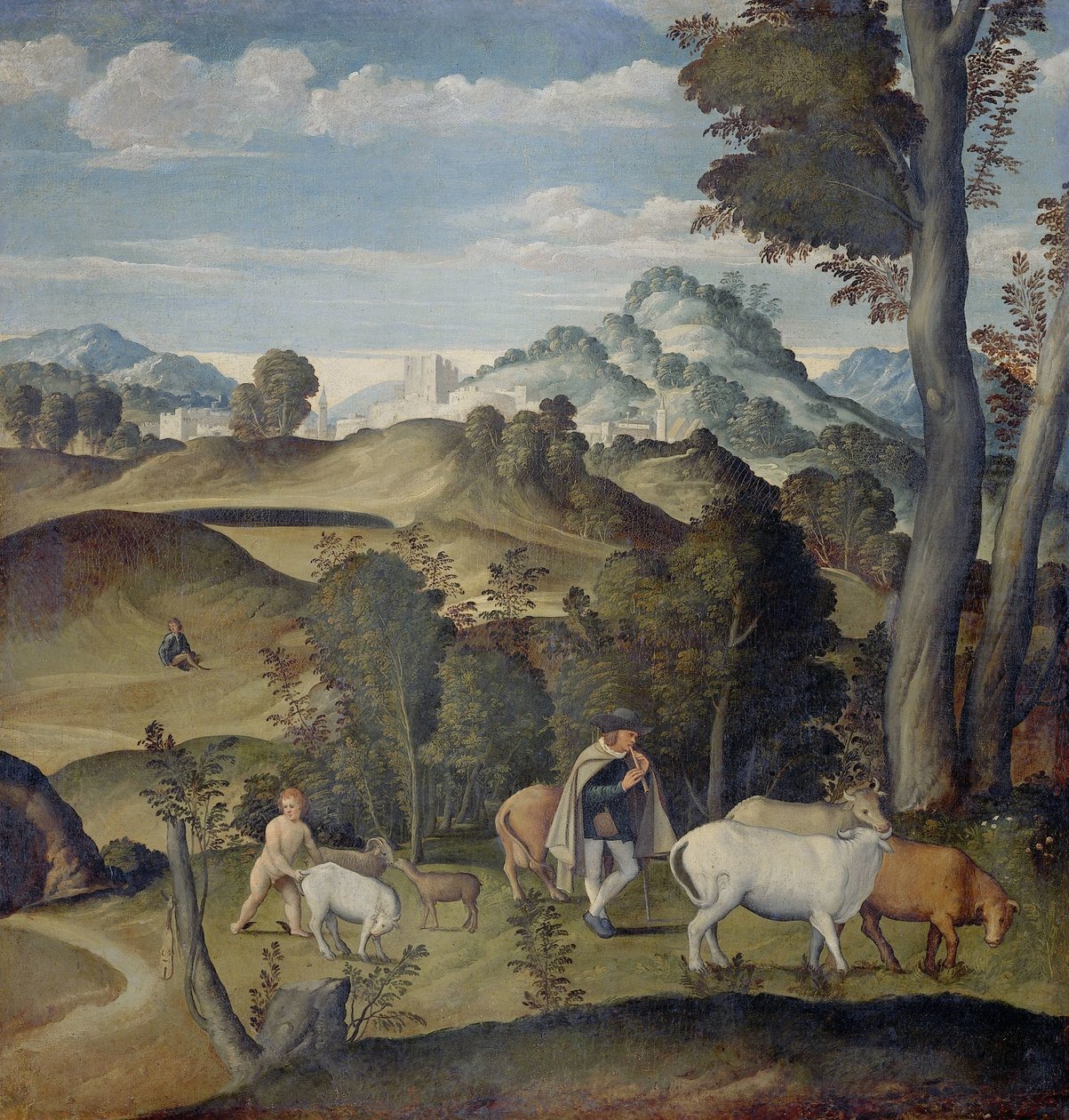 年轻的墨丘利从阿波罗的牛群里偷牛 作者 Girolamo da Santacroce（c.1480 1556）（归属于）