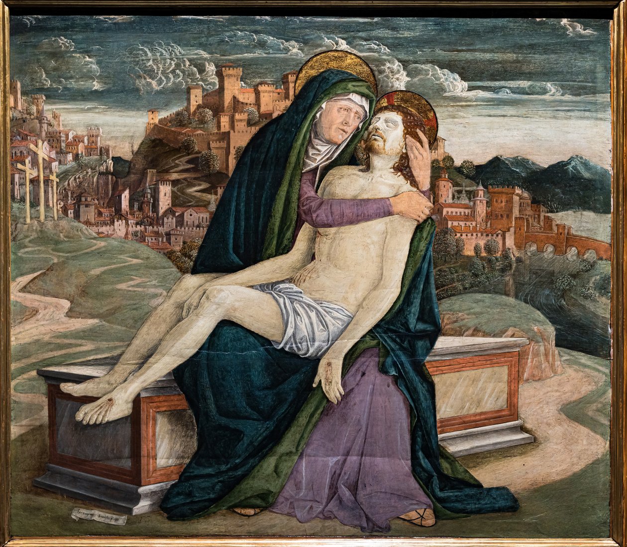哀歌》，老杰罗拉莫-达-特雷维索（Gerolamo da Treviso the Old）创作，约 1495-7 年。背景是一座坚固的城镇，可能是威尼斯的一个村庄，如索维（Soave）或马罗斯蒂卡（Marostica）。 作者 吉罗拉莫·达·特雷维索