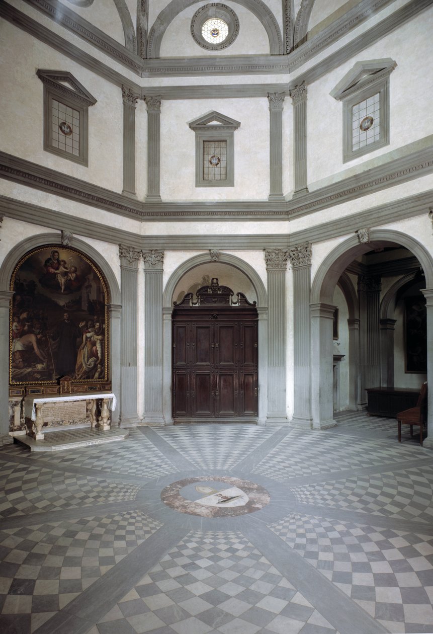 朱利亚诺-达-桑加洛（Giuliano da Sangallo，1445-1516）在项目上建造的八角形圣堂的景观。 作者 朱利亚诺·贾安伯蒂·达·桑加洛