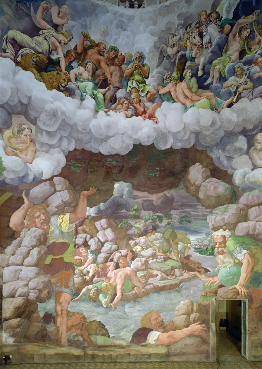 木星的雷电破坏巨人的细节，Sala dei Giganti，1536（壁画） 作者 朱利奥·罗马诺