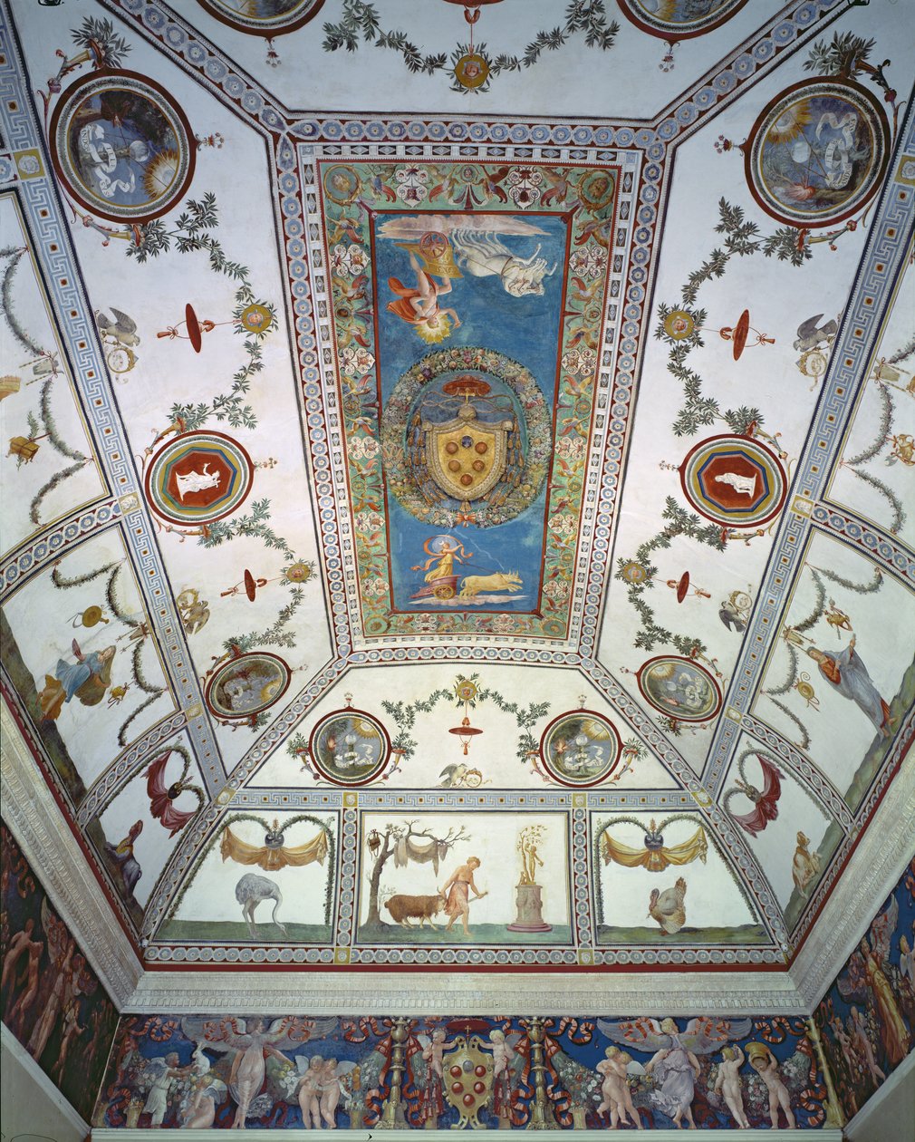 相机con Fregio di Amorini室内丘比特弗里兹天花板细节，1520年代照片 作者 朱利奥·罗马诺