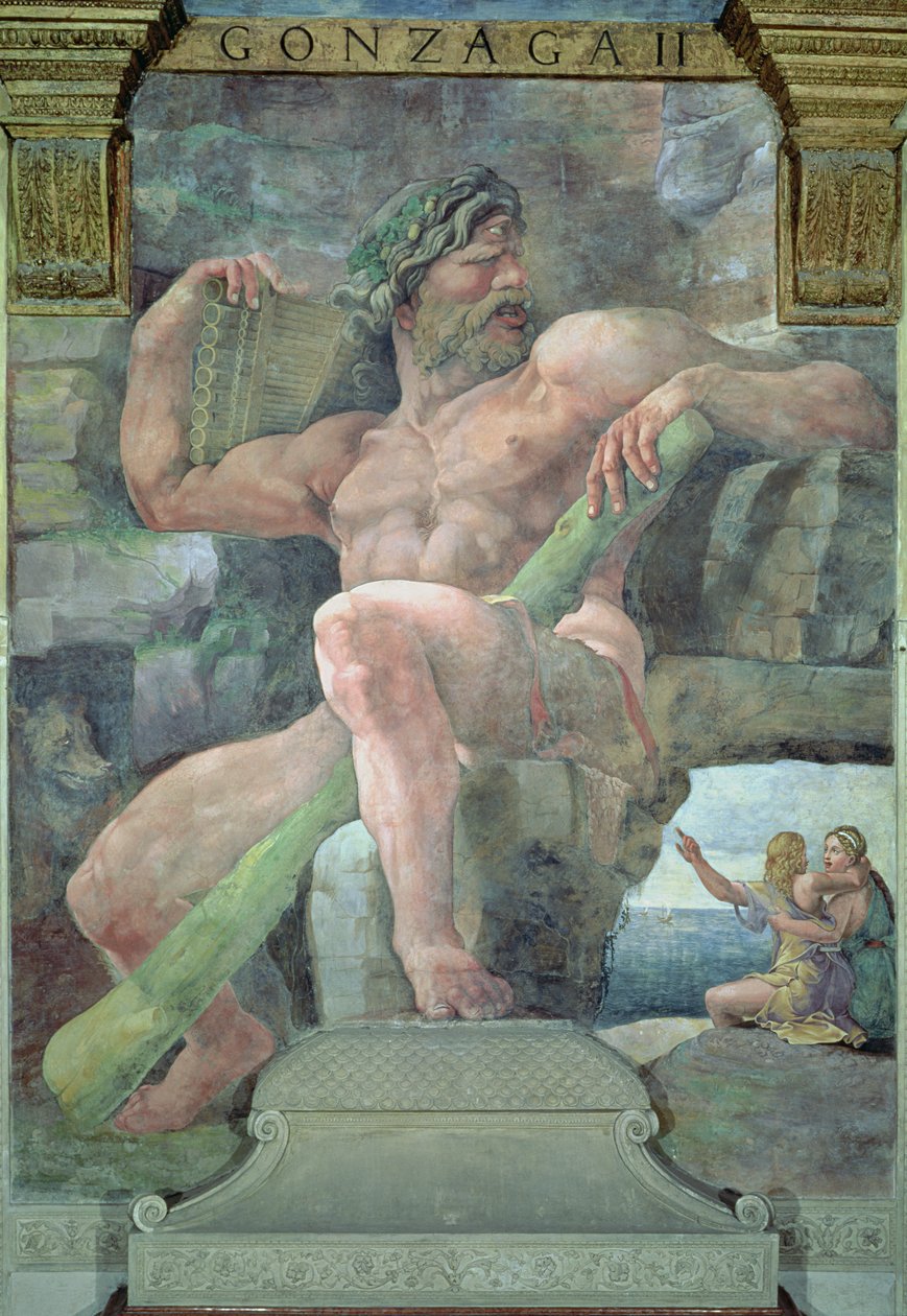 与Galatea巨人Polyphemus和牧民Acis，来自Sala di Amore e Psiche，1528 作者 朱利奥·罗马诺